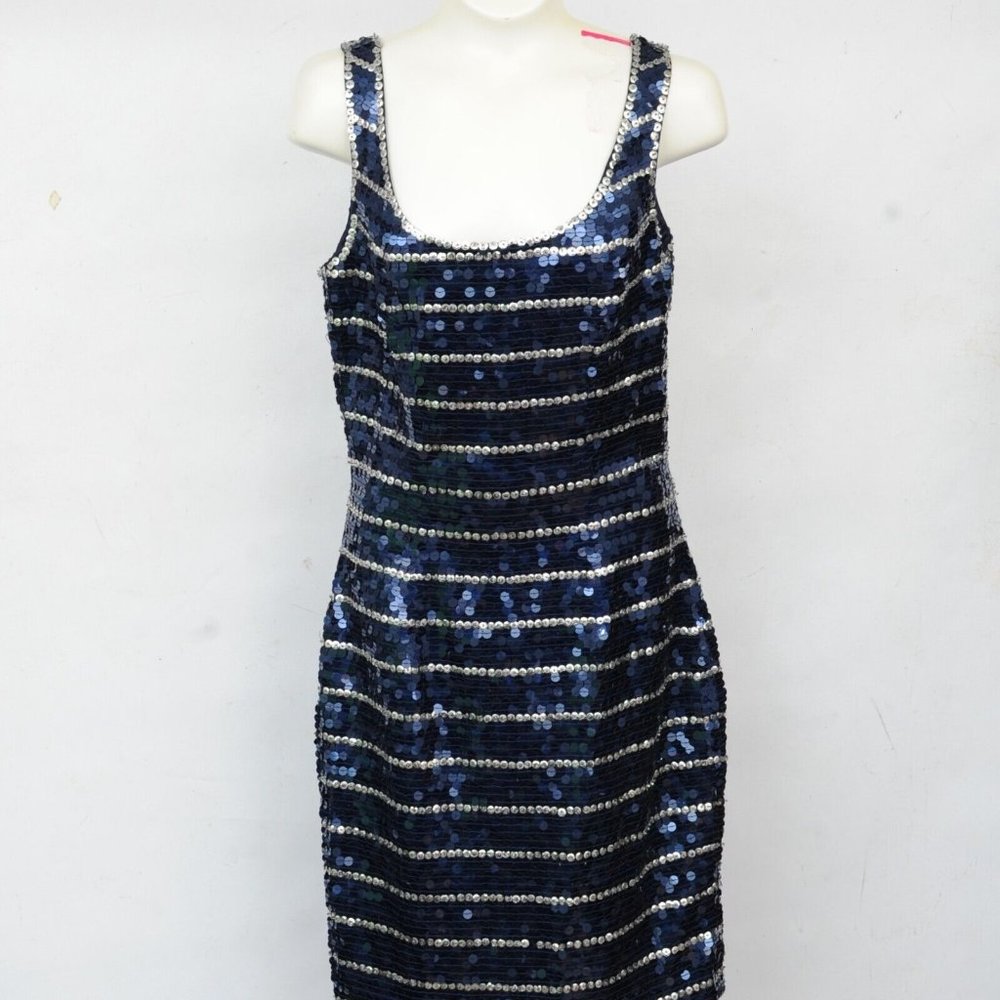VTG Niteline Della Roufogali Blue Silver Sequin Party Formal Dress Womens 4 Y2K